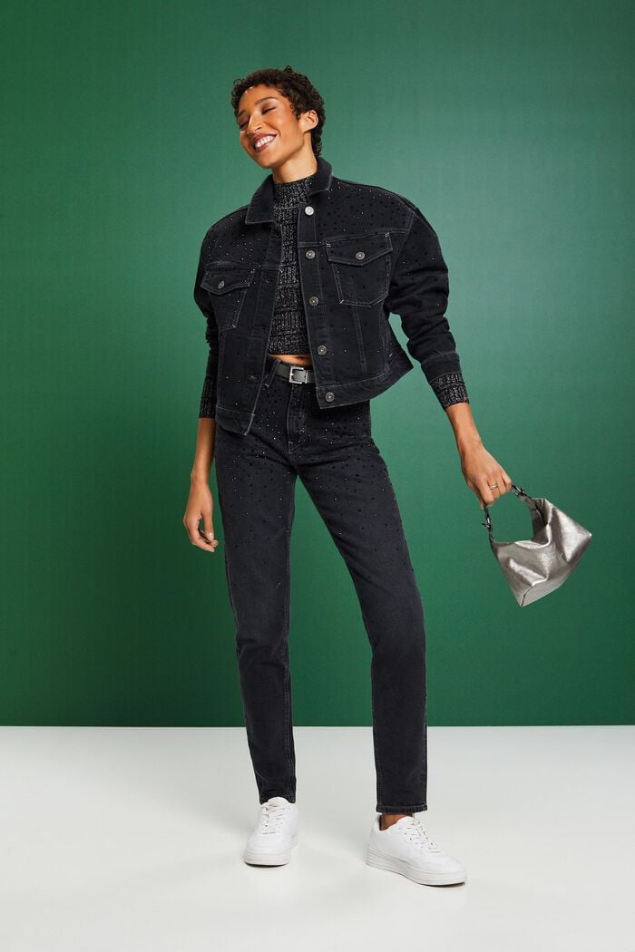 Klassiske retro-jeans med høj talje, BLACK DARK WASHED, detail image number 1