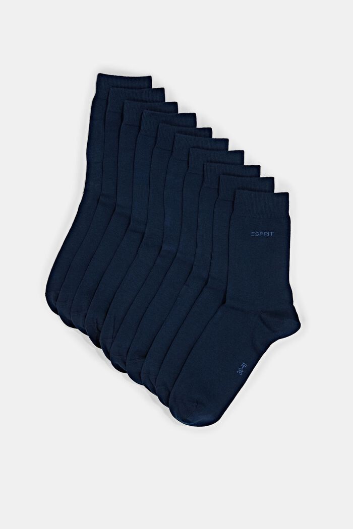Pakke med 10 par ensfarvede sokker, økologisk bomuld, MARINE, detail image number 0