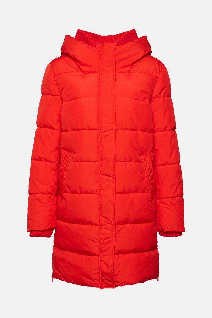Quiltet frakke med detaljer i ribstrik, RED, overview