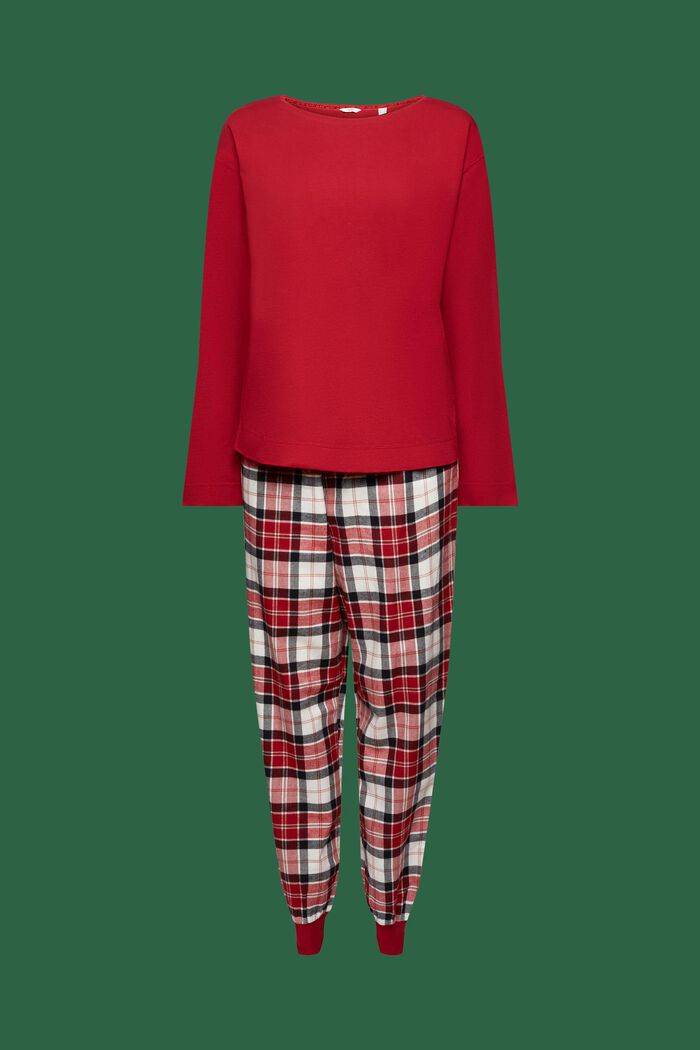 Ternet pyjamassæt i flonel, NEW RED, detail image number 5