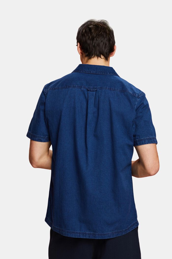 Jeansskjorte med korte ærmer, 100 % bomuld, BLUE DARK WASHED, detail image number 3