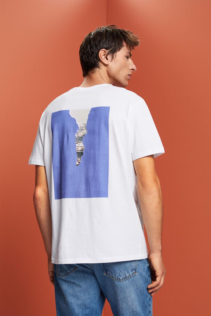 Jersey-T-shirt med print på ryggen, 100 % bomuld, WHITE, detail image number 3