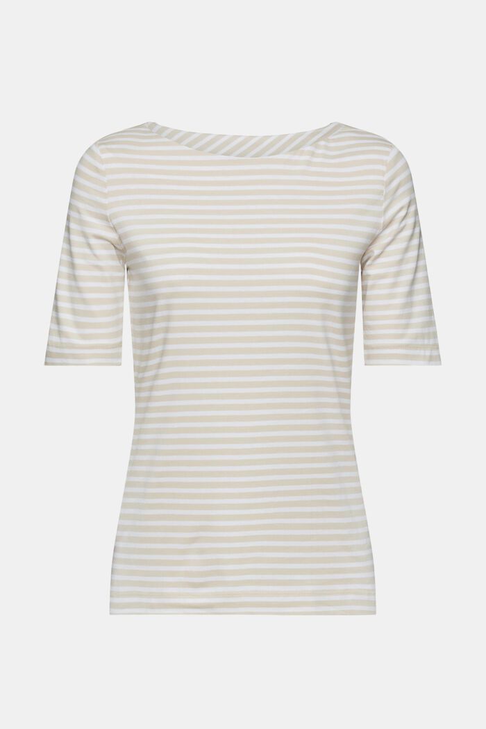Stribet T-shirt i bomuld med bådudskæring, LIGHT TAUPE, detail image number 6