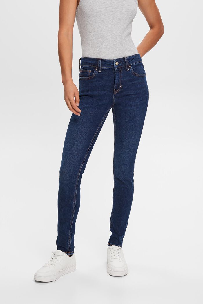Skinny jeans med mellemhøj talje, BLUE DARK WASHED, detail image number 0