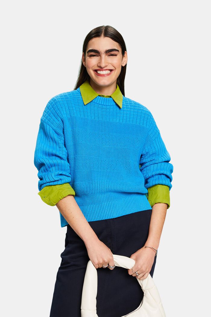 Sweater med struktur og rund hals, BLUE, detail image number 4
