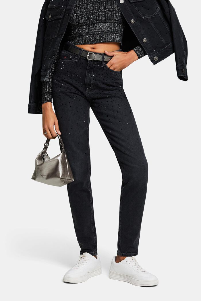 Klassiske retro-jeans med høj talje, BLACK DARK WASHED, detail image number 0