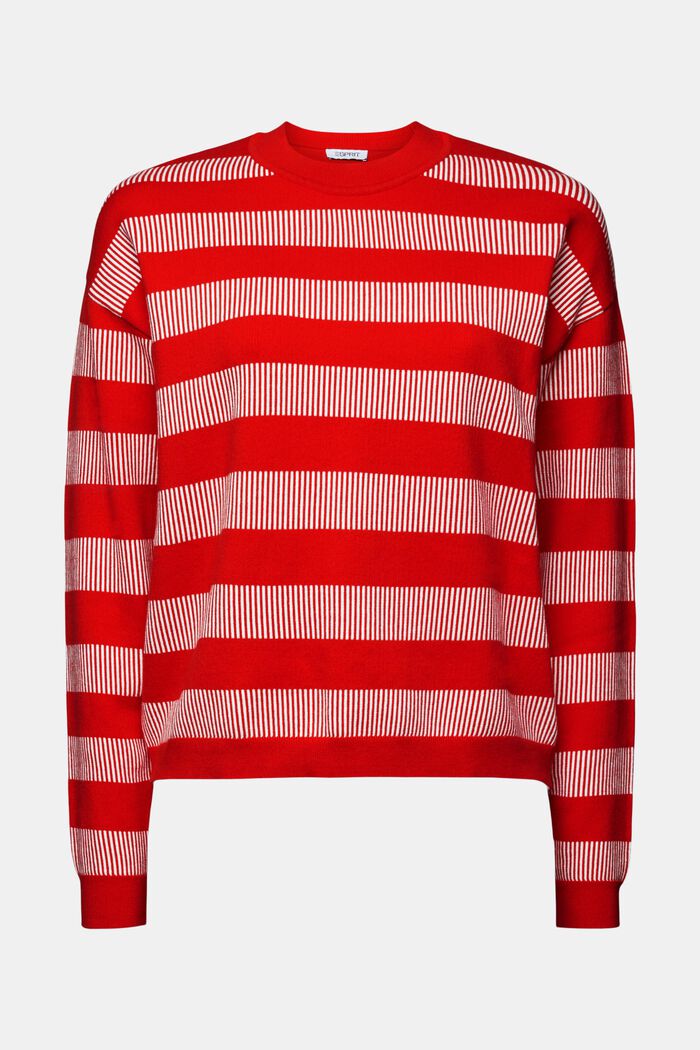Sweater med jacquard-striber og rund hals, RED, detail image number 6