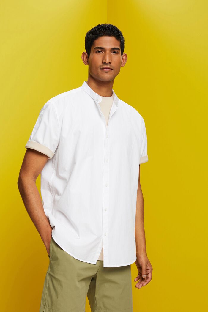 Bomuldsskjorte med standkrave, WHITE, detail image number 0