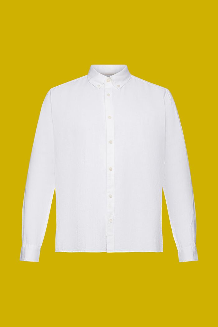 Button down-skjorte i bomulds- og hørmiks, WHITE, detail image number 7