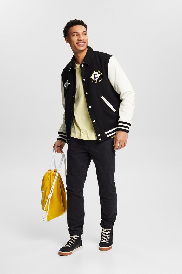 Varsity-jakke i uldmiks med applikeret logo, BLACK, detail image number 5