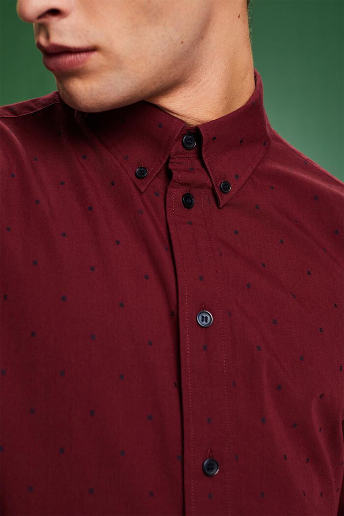 Broderet slim fit-skjorte i bomuld, GARNET RED, detail image number 3