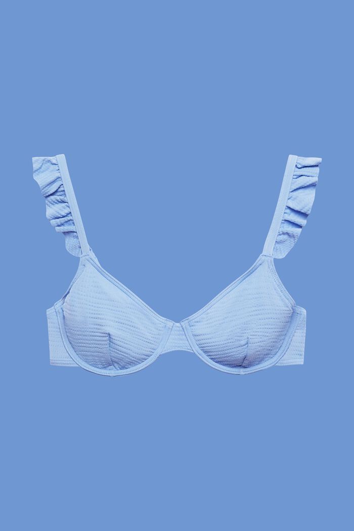 Genanvendt: bikinitop med bøjle og flæser, LIGHT BLUE LAVENDER, detail image number 4