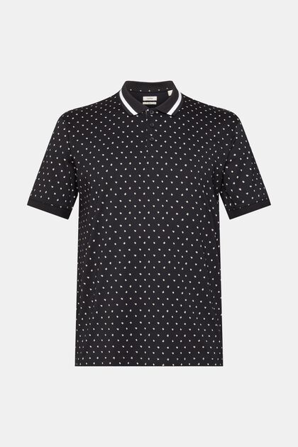 Poloshirt med allover-mønster, BLACK, overview