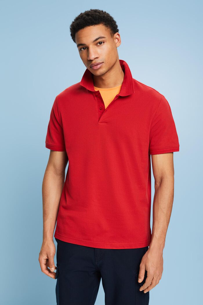 Poloshirt i bomuldspique, DARK RED, detail image number 0