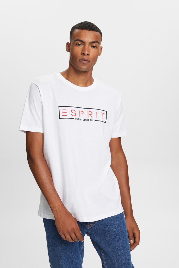 Jersey-T-shirt med logo, 100% bomuld, WHITE, detail image number 0