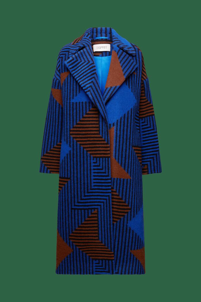 Frakke i uldmiks med print, BRIGHT BLUE, detail image number 7