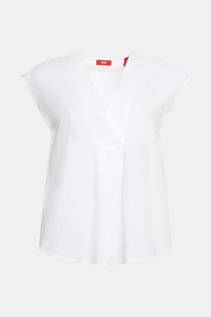 Stribet bluse i bomuld med V-hals, WHITE, detail image number 5