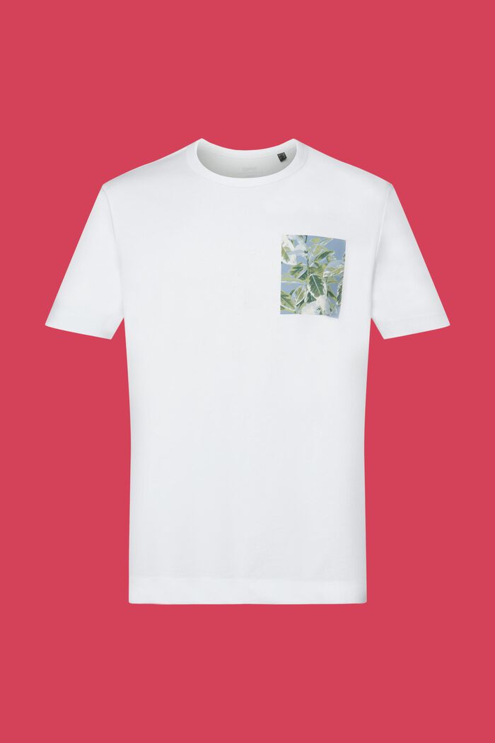 Jersey-T-shirt med print på brystet, 100 % bomuld, WHITE, detail image number 5