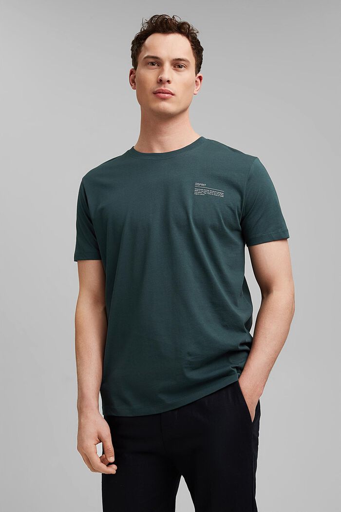 T-shirt i jersey med print, 100% økologisk bomuld, TEAL BLUE, detail image number 0
