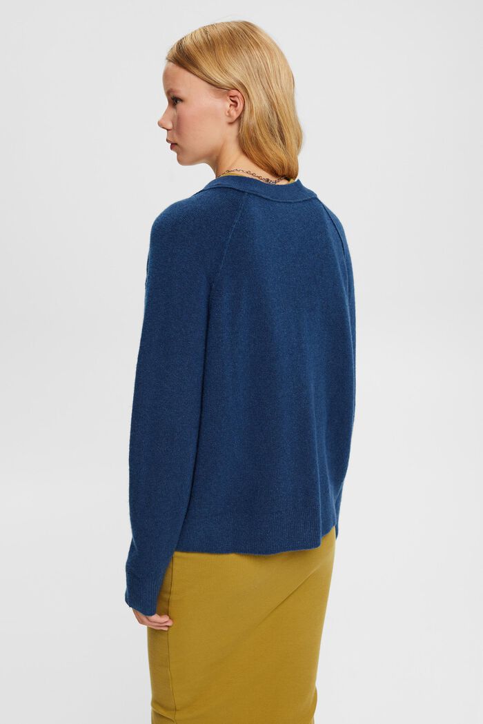 Med uld: cardigan med V-udskæring, PETROL BLUE, detail image number 3