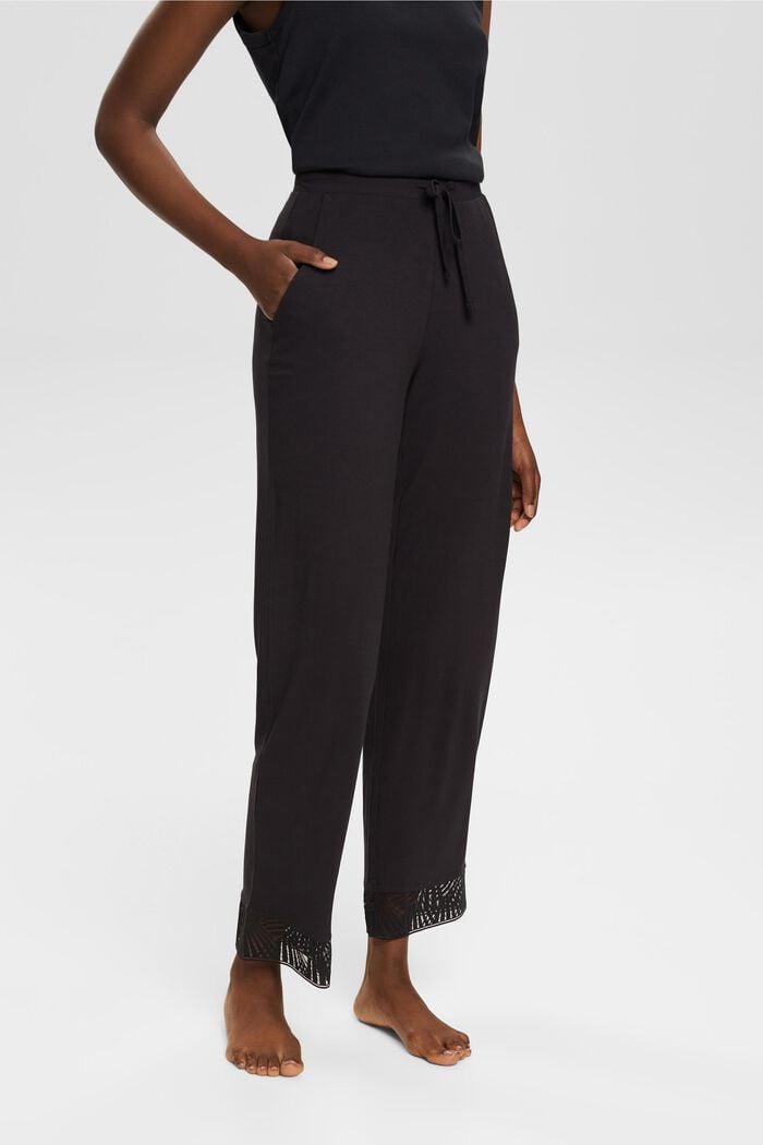 Pyjamasbukser med blonder, LENZING™ ECOVERO™, BLACK, detail image number 0