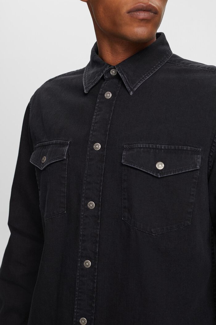 Denim-skjorte, 100 % bomuld, BLACK DARK WASHED, detail image number 2
