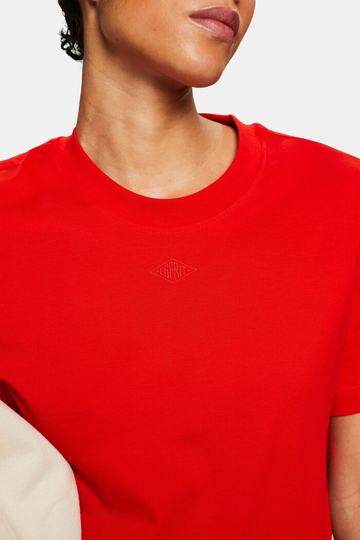 T-shirt i pimabomuld med broderet logo, RED, detail image number 3