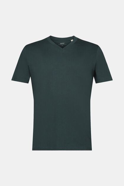 Slim fit bomulds-T-shirt med V-hals, TEAL BLUE, overview