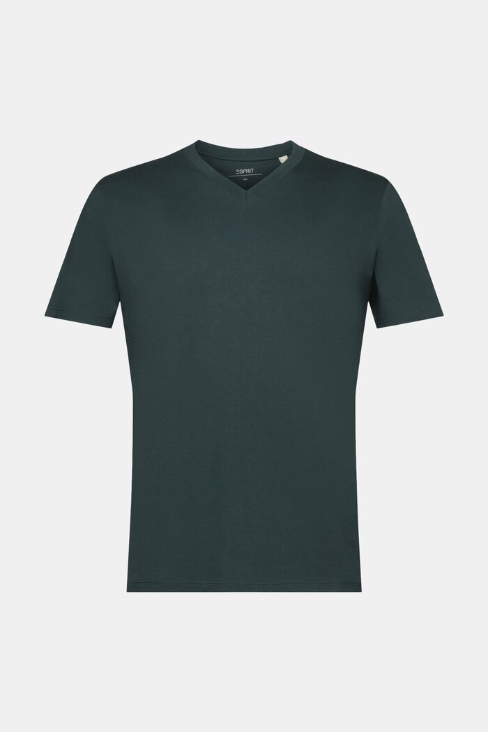 Slim fit bomulds-T-shirt med V-hals, TEAL BLUE, detail image number 2