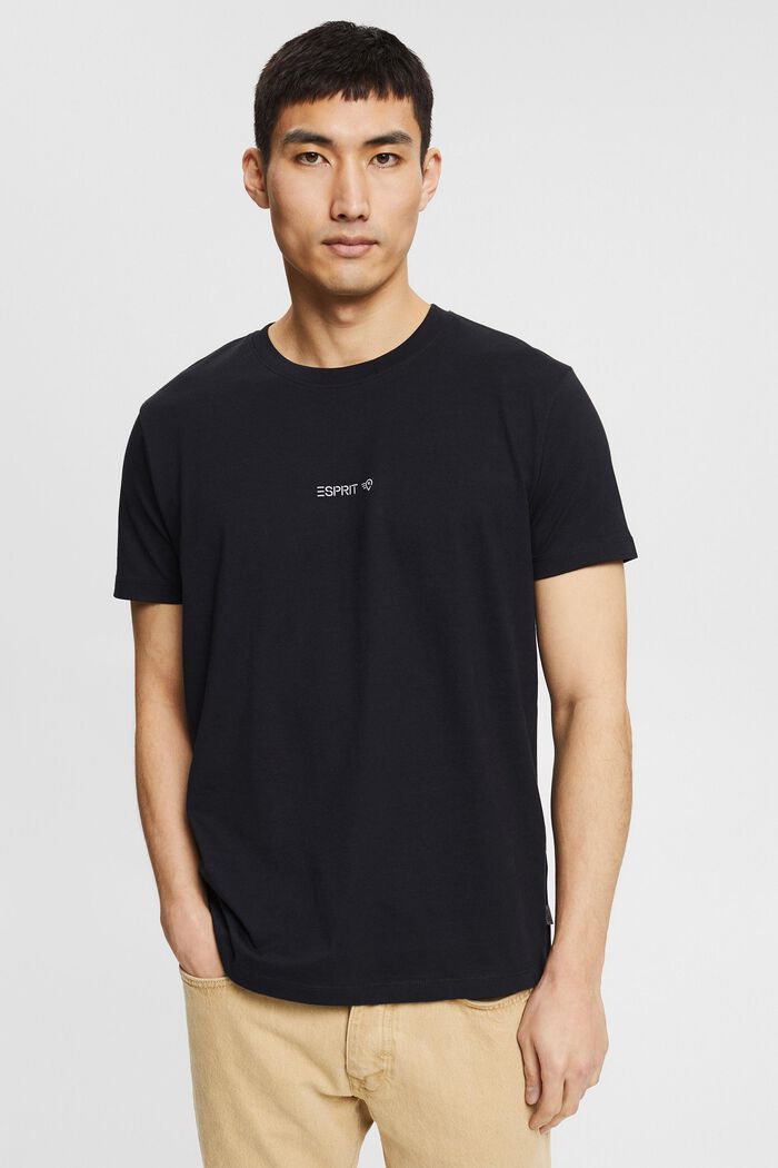T-shirt med rygprint, 100% økologisk bomuld, BLACK, overview