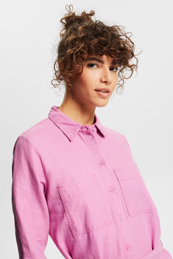 I hørmix: skjortekjole med bælte, PINK, detail image number 6