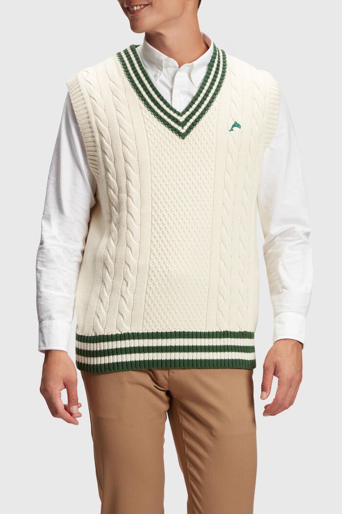 Sweatervest i college-stil, BEIGE, detail image number 0