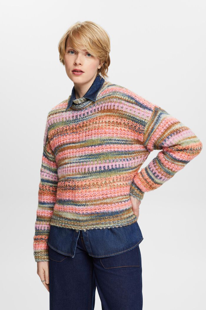 Stribet sweater i uldmiks, CORAL ORANGE, detail image number 2