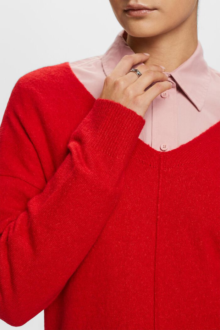 Sweater i uldmiks med V-hals, DARK RED, detail image number 2