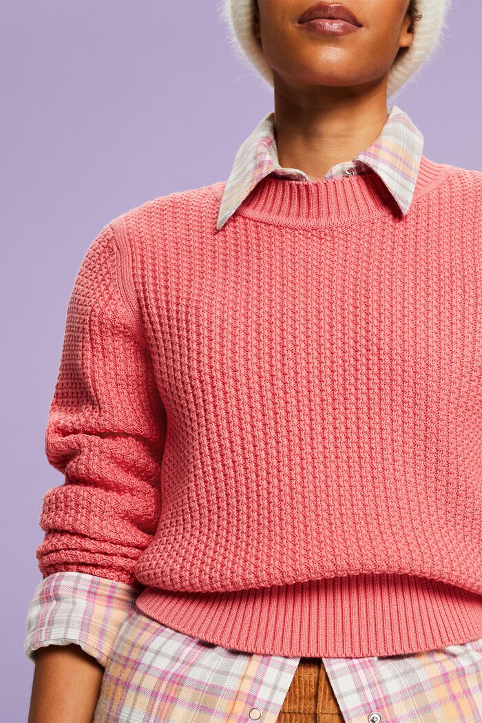 Sweater i struktureret strik med rund hals, PINK, detail image number 2