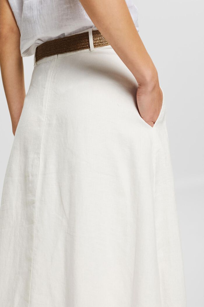 Maxi-nederdel med bælte, af 100% hør, WHITE, detail image number 5