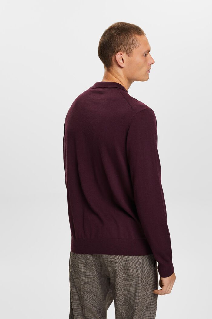 Polosweater i uld, AUBERGINE, detail image number 3