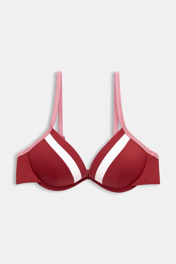 Trefarvet polstret bikinitop med bøjle, DARK RED, detail image number 0