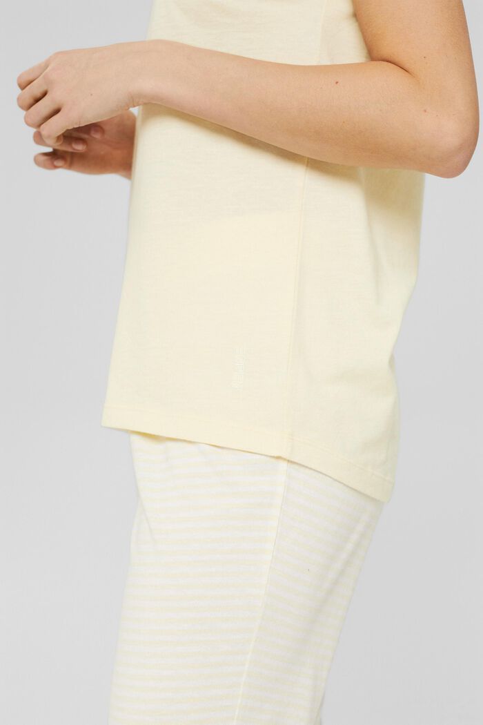 Jerseypyjamas med stribede bukser, PASTEL YELLOW, detail image number 3