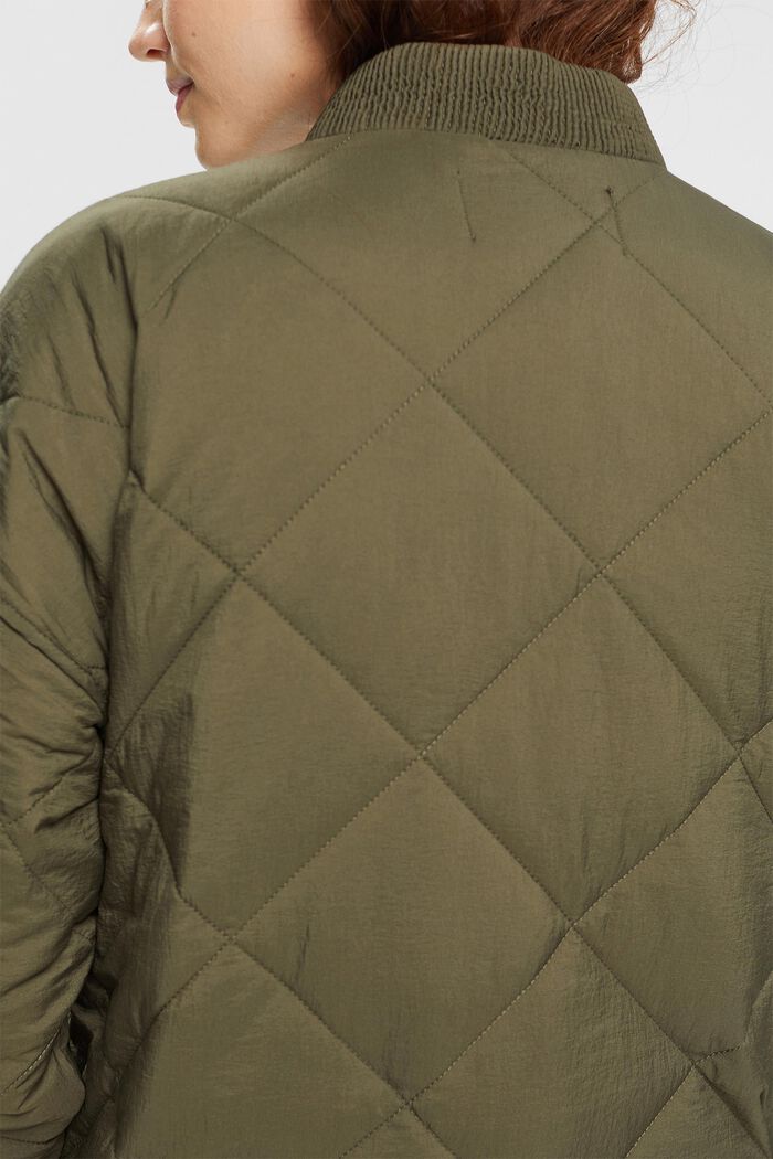 Quiltet frakke med ribbet krave, DARK KHAKI, detail image number 4