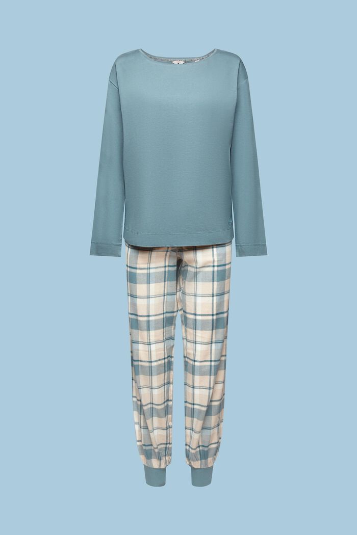 Ternet pyjamassæt i flonel, NEW TEAL BLUE, detail image number 5