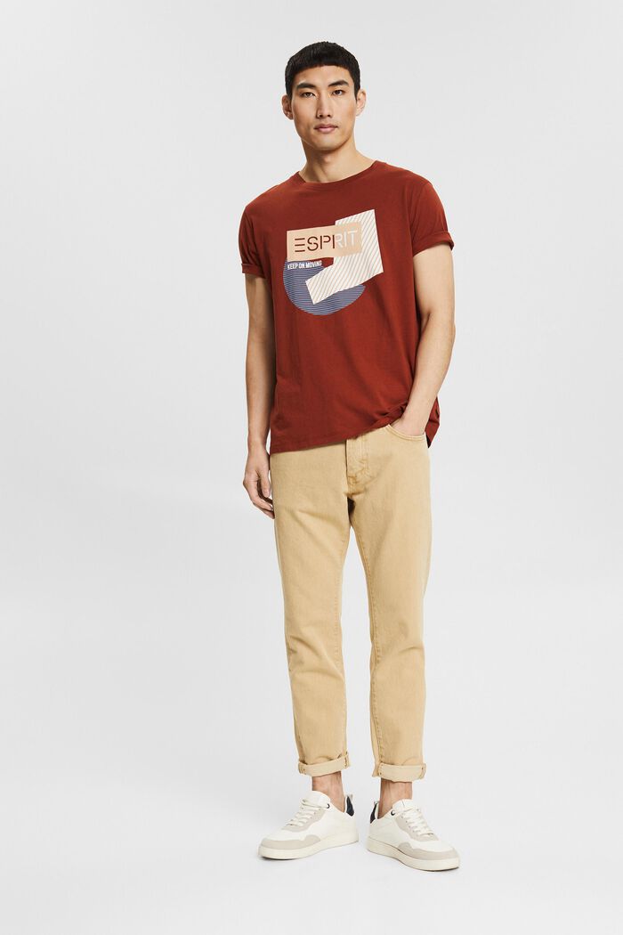 Jersey-T-shirt med print, økologisk bomuld, RUST BROWN, detail image number 5