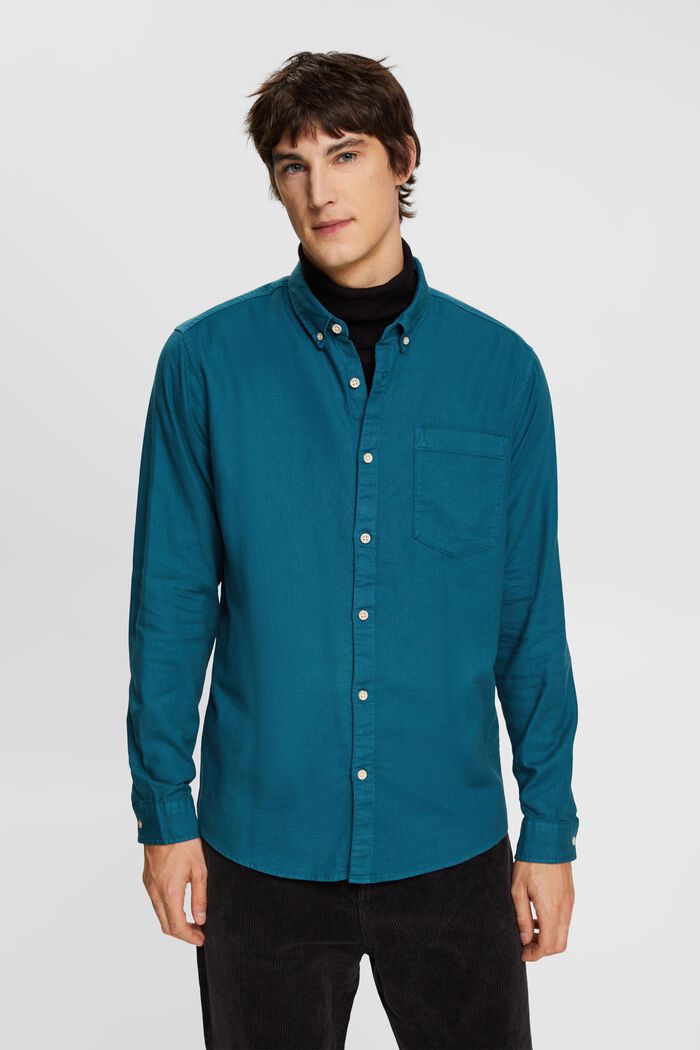 Button down-skjorte i bomuld, DARK TURQUOISE, detail image number 0