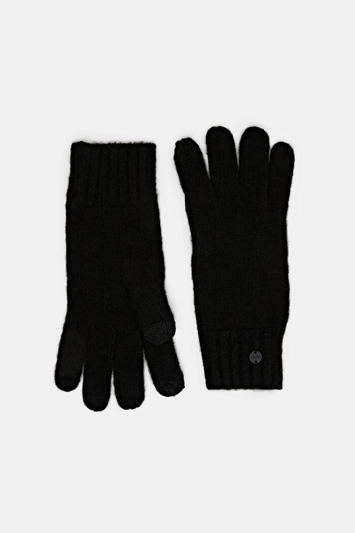 Ribstrikkede handsker, BLACK, detail image number 0