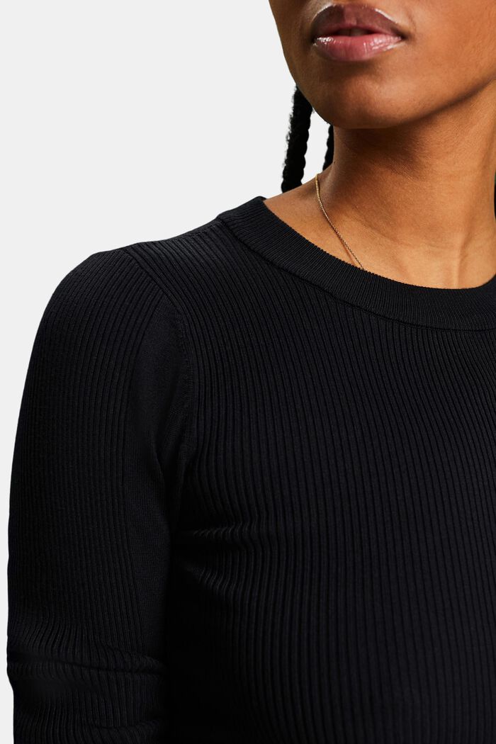 Ribstrikket sweater med rund hals, BLACK, detail image number 3