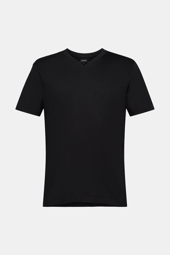 Slim fit bomulds-T-shirt med V-hals, BLACK, detail image number 6
