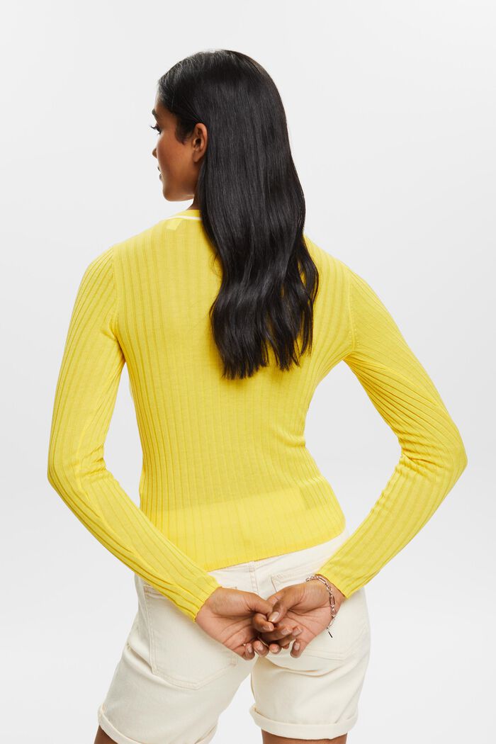 Ribbet sweater med rund hals, YELLOW, detail image number 2