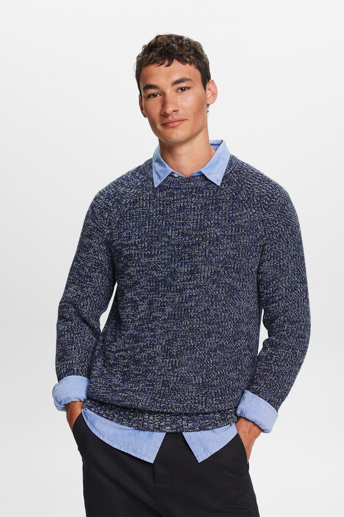 Bomuldssweater i ribstrik, PETROL BLUE, detail image number 1