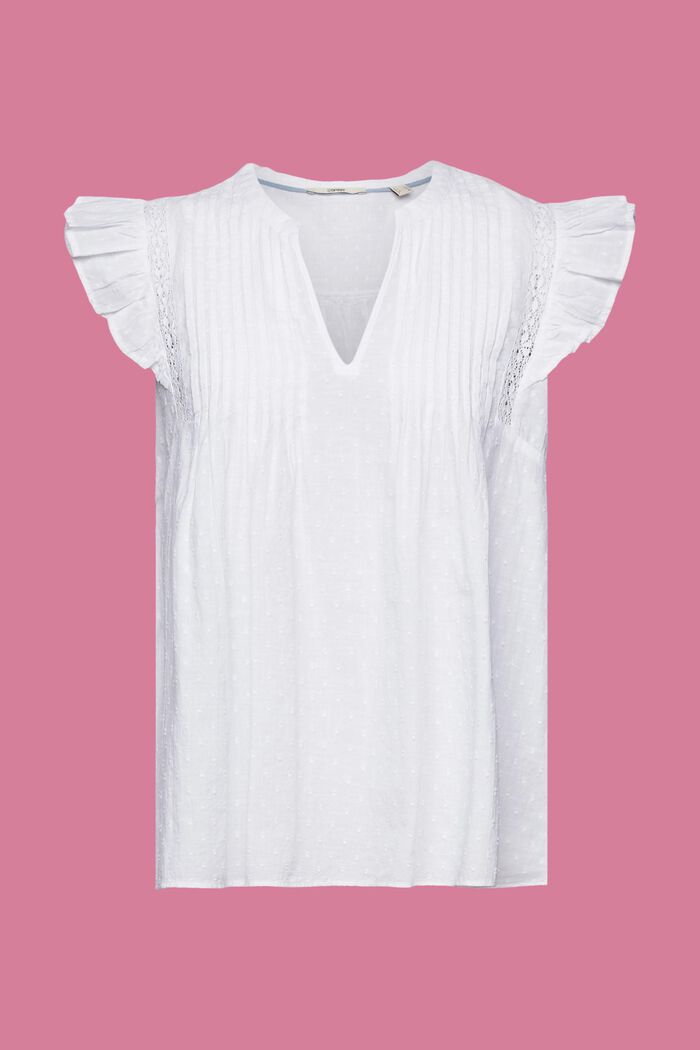Ærmeløs bluse med polkaprikker, 100 % bomuld, WHITE, detail image number 6