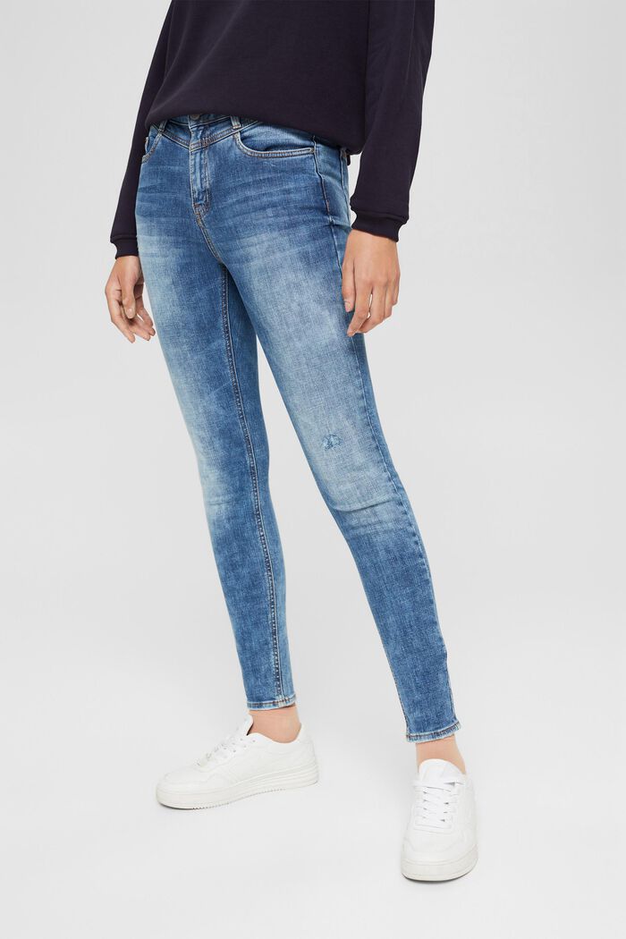 Ankellange jeans med used-look, økologisk bomuld, BLUE MEDIUM WASHED, detail image number 0